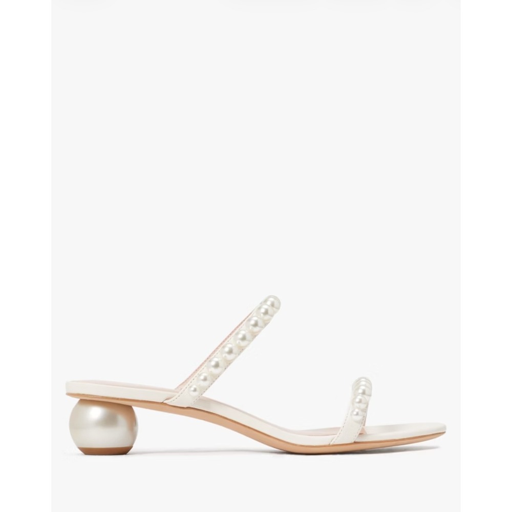 Palm Springs Pearl Slide Sandals 8.5 White Embellished Orb Heel